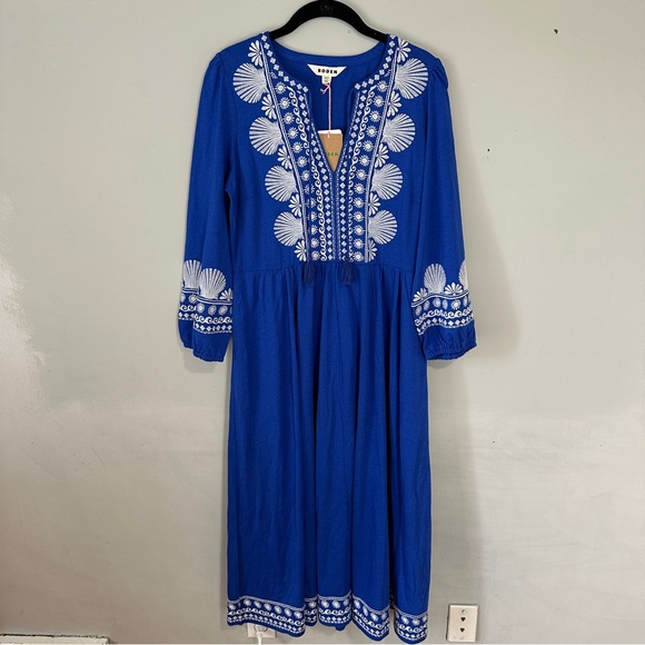 Boden Embroidered Notch Neck Midi Maxi Dress Bright Blue NEW 8 - Picture 2 of 12